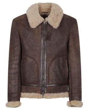 Stewart Sylvester Rich Leather Aviator Jacket - Brown