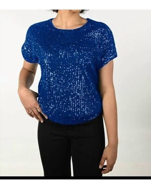 FRANK LYMAN Sequin Short Sleeve Top - Blue