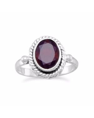 Fashnzfab Faceted Garnet Ring With Rope Edge - Purple