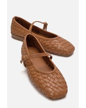 Forever & Always Shoes Yevora Leather Woven Strap Ballet Flat - Brown