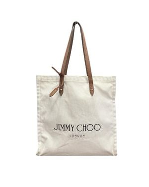 Jimmy Choo Canvas Leather Tote Bag - White