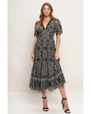 TRUEDAMES Gothic Bloom Woven Lace Midi Dress - Black