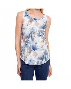 Charlie b Printed Sleeveless Linen Blend Blouse - Blue