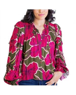 Karlie Floral Ruffle Sleeve Top - Pink