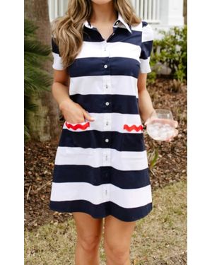 Sail To Sable Short Sleeve Button Front Shift Dress - Blue