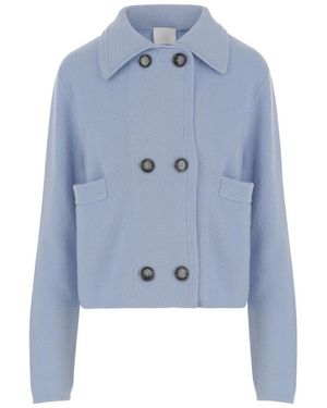 Allude Wool And Cashmere Double-Breasted Jacket With Classic Collar - Blue