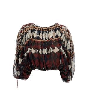 Into The East Voluminous Silk Blouse With Adjustable Drawstrings - Black