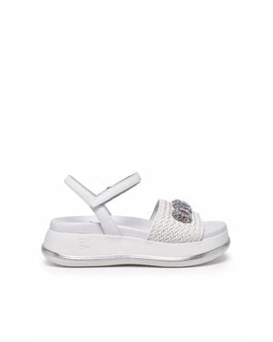 GIO+ Leather Rubber Wedge Sandal - White
