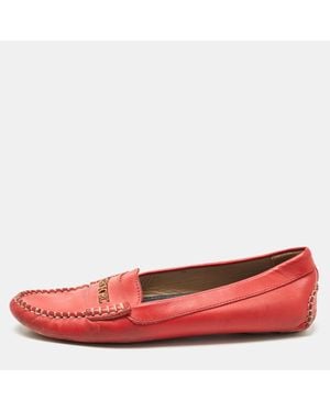 Carolina Herrera Leather Slip On Loafers - Red