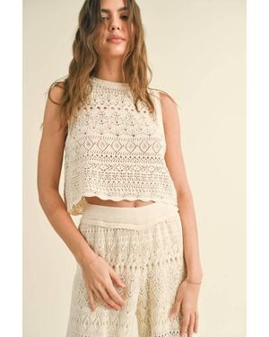 Miou Muse Crochet Buton Crop Top - Natural