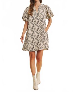 In February Cream Mini A-Line Dress With Floral Details - Natural