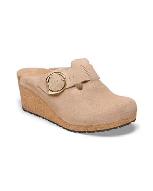 Birkenstock Fanny Ring-Buckle Suede Leather Clogs - Natural