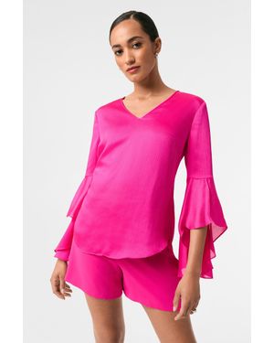 Trina Turk Yuki Flounce-Sleeve Top - Pink