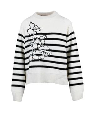 ERMANNO FIRENZE Crew Neck Sweater With Floral Sequin Embroidery - White