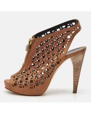 Pierre Hardy Leather Laser Cut Out Zip Detail Booties - Brown