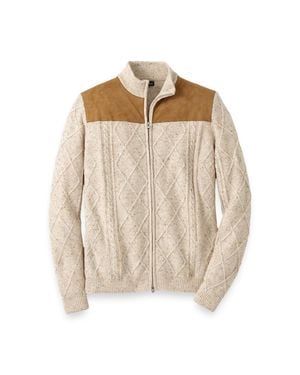 Paul Fredrick Donegal Full Zip Mock Neck Sweater - Natural