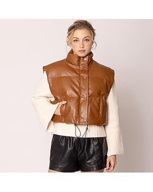 TRUEDAMES Faux Leather Padded Vest - Brown