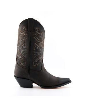 Grinders Leather Western Cowboy Boots-Buffalo - Black