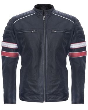 Infinity Leather Quilted Leather Racing Jacket-Madrid - Blue