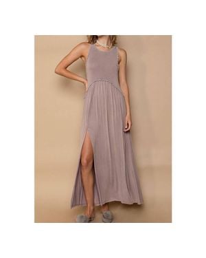 Pol Front Slit Knit Maxi Dress - Brown