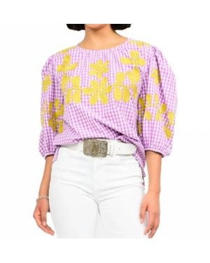 Ivy Jane Checked Embroidered Top - Pink