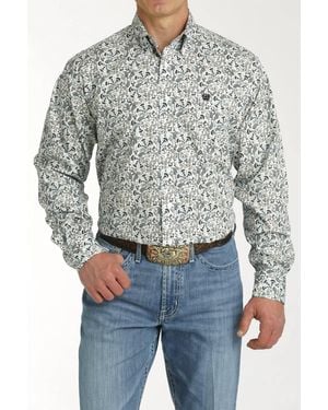 Cinch Paisley Button Down Shirt - Gray