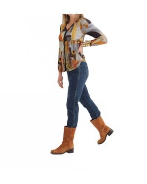 Dolcezza Mixed Print Long Sleeve Blouse - Blue