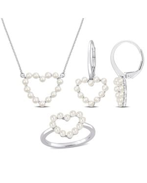 Mimi & Max Cultured Freshwater Pearl Jewelry Set Heart Necklace Earrings Ring 14K - White
