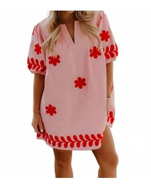 Strut & Bolt Flower Embroidery Cotton Mini Dress - Red