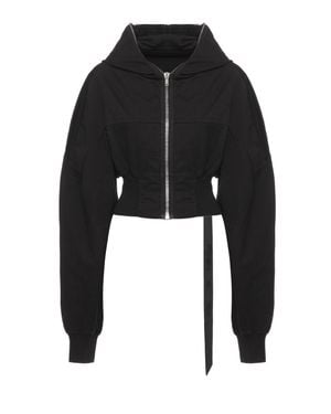 Rick Owens Cropped Cotton Sweatshirt With Iconic Lace Detail - Black