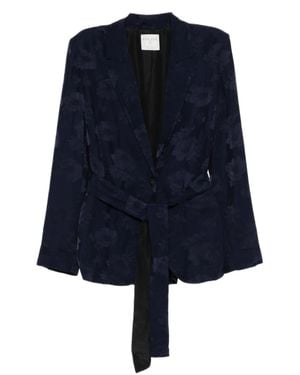 forte_forte Single-Breasted Floral Jacquard Jacket With Tailored Waistbelt - Blue