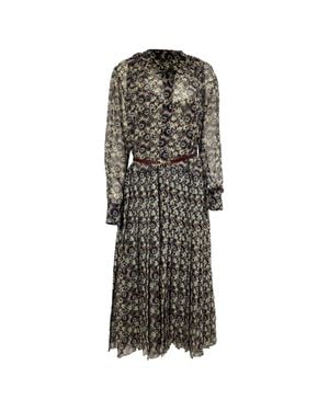 Victoria Beckham Floral Print Pleated Midi Dress - Gray