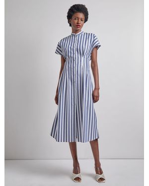 Misook Fit & Flare Button Front Maxi Dress - Blue