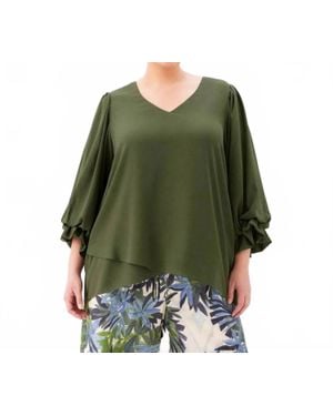 Karen Kane Layered Sleeve Asymmetric Top - Green