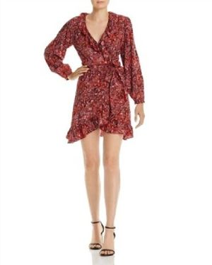Aqua Animal Print Ruffle Wrap Mini Dress - Red