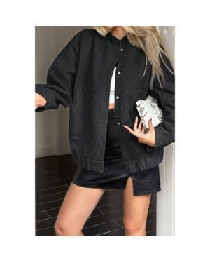 TRUEDAMES Solid Pockets Brushed Bomber Jacket - Black