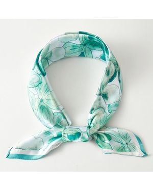 TRUEDAMES Floral Pattern Printed Square Silky Satin Bandana Scarf - Green