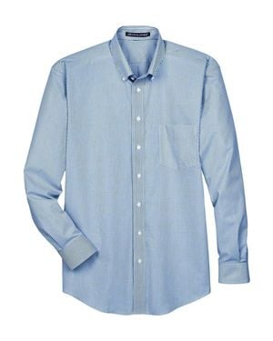 Devon & Jones Crown Collection Banker Stripe Woven Dress Shirt - Blue