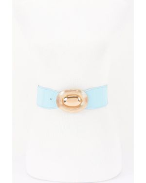 Fashnzfab Oval Buckle Wide Waist Belt - White