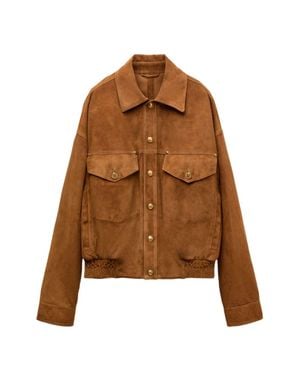 Versace Suede Classic Collar Boxy Jacket - Brown
