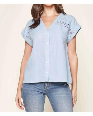 Sugarlips Chambray Crochet Trim Top - Blue