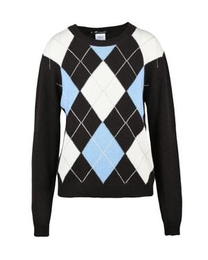 Pennyblack Crewneck Pullover With Classic Argyle Pattern - Black