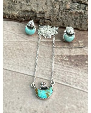 Nizhoni Traders Handmade Sterling Wildhorse Magnesite With Kingman Moon Shape Necklace Earrings Set With Signed Nizhoni - Multicolor