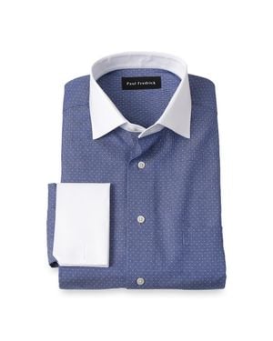 Paul Fredrick Non-Iron Cotton Dot Dress Shirt - Blue