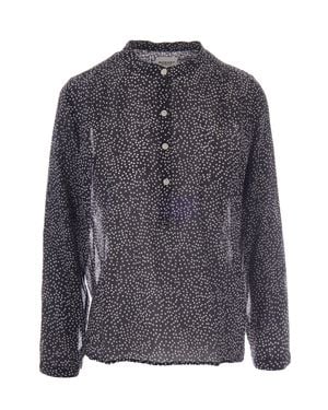 Isabel Marant Floral Voile Blouse With Serafino Neckline And Buttoned Cuffs - Gray