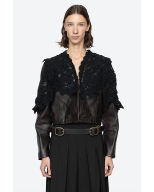 Sea Gwen Leather Jacket Crochet Overlay - Black