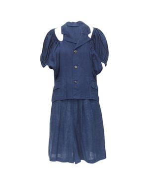 Comme des Garçons Comme Des Garcons Linen Ruched Sleeve Cut Out Top Shorts Set - Blue