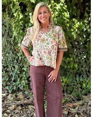 She + Sky Floral Woven Print Top - Green