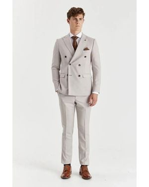 Paul Andrew 2 Piece Suit Double Breasted Birdseye Wedding - Gray