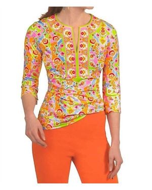 Gretchen Scott Split Neck Top - Orange